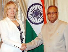 US secretary of state, Hillary Clinton and Union finance minister Pranab Mukherjee